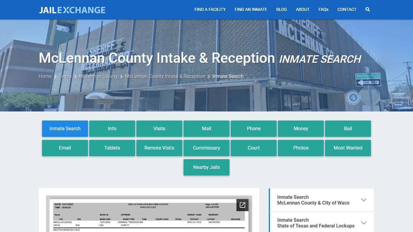 McLennan County Intake & Reception Inmate Search - Jail Exchange